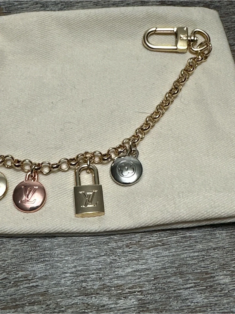 Gold Tone Padlock Chain Purse Charm